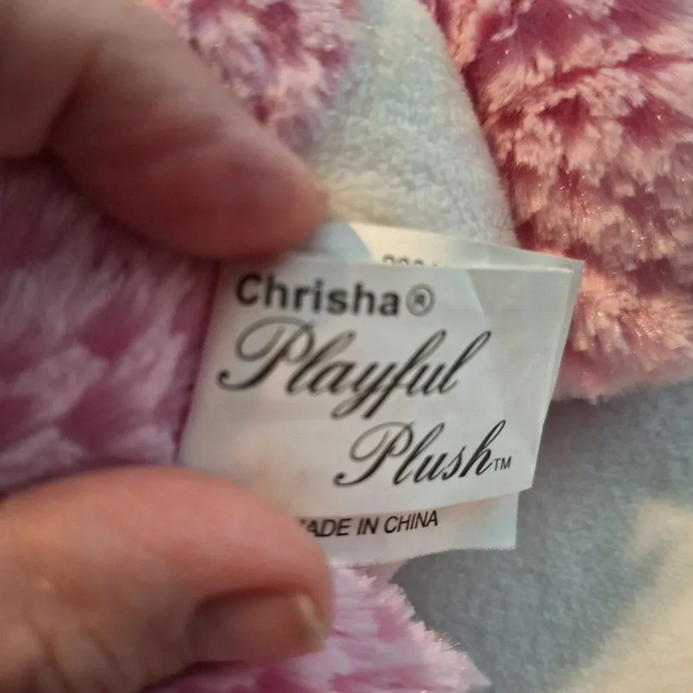 2009 Chrisha Playful Plush Easter Bunny Rabbit Pink Stuffed Animal Jellybean Toe
